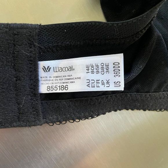 Wacoal Black and Beige Chantilly Lace Retro Chic Full-Busted Underwire Bra 36DDD - Picture 5 of 7